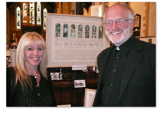 Tess Cooling Calligraphic art exhibition at St Mary's Church Monmouth by Tess Cooling