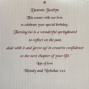 commissioned calligraphy pictures by Tess Cooling 